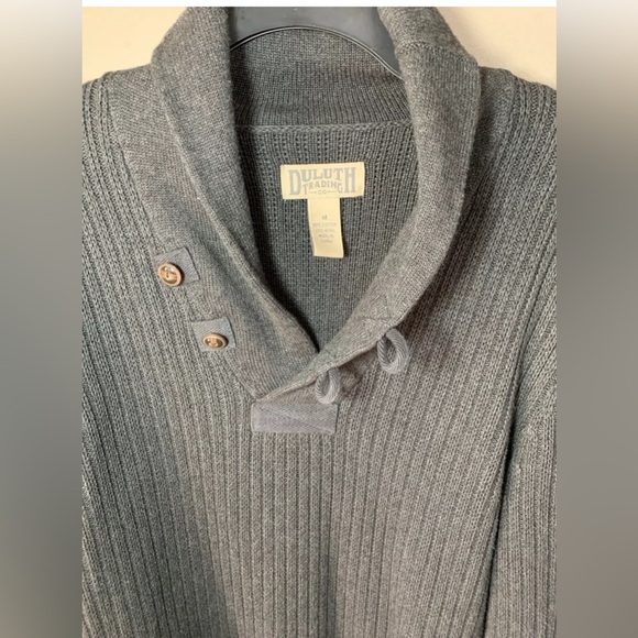 Duluth Trading Mens Brigadier Shawl Collar Gray Sweater Medium - Picture 4 of 4